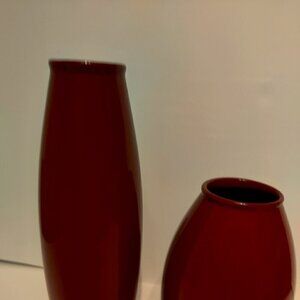 Vintage oxblood red vases made in Germany by Scheurich with markings.